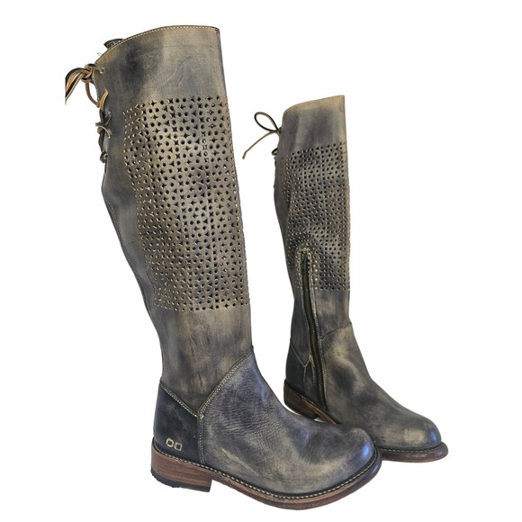 BED STU Cambridge Soft Leather Tall BOOTS Distressed Charcoal Steampunk …